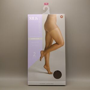 Silk Impressions 2 Pack Medium Pantyhose Shimmer Sheer High Waisted Silky Soft